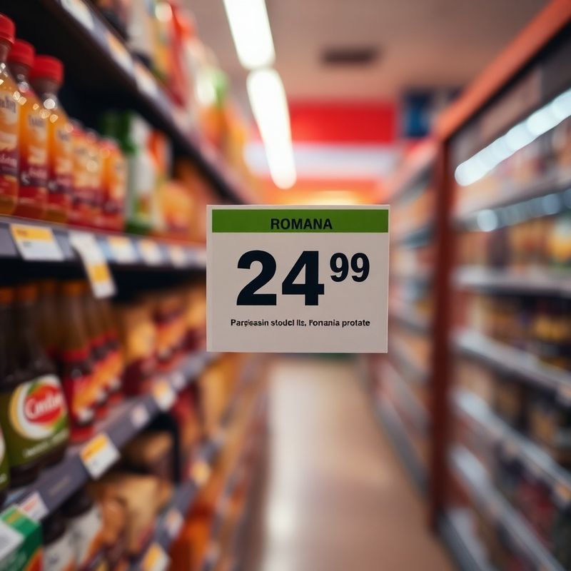Prim-plan editorial cu o etichetă de preț dintr-un supermarket românesc